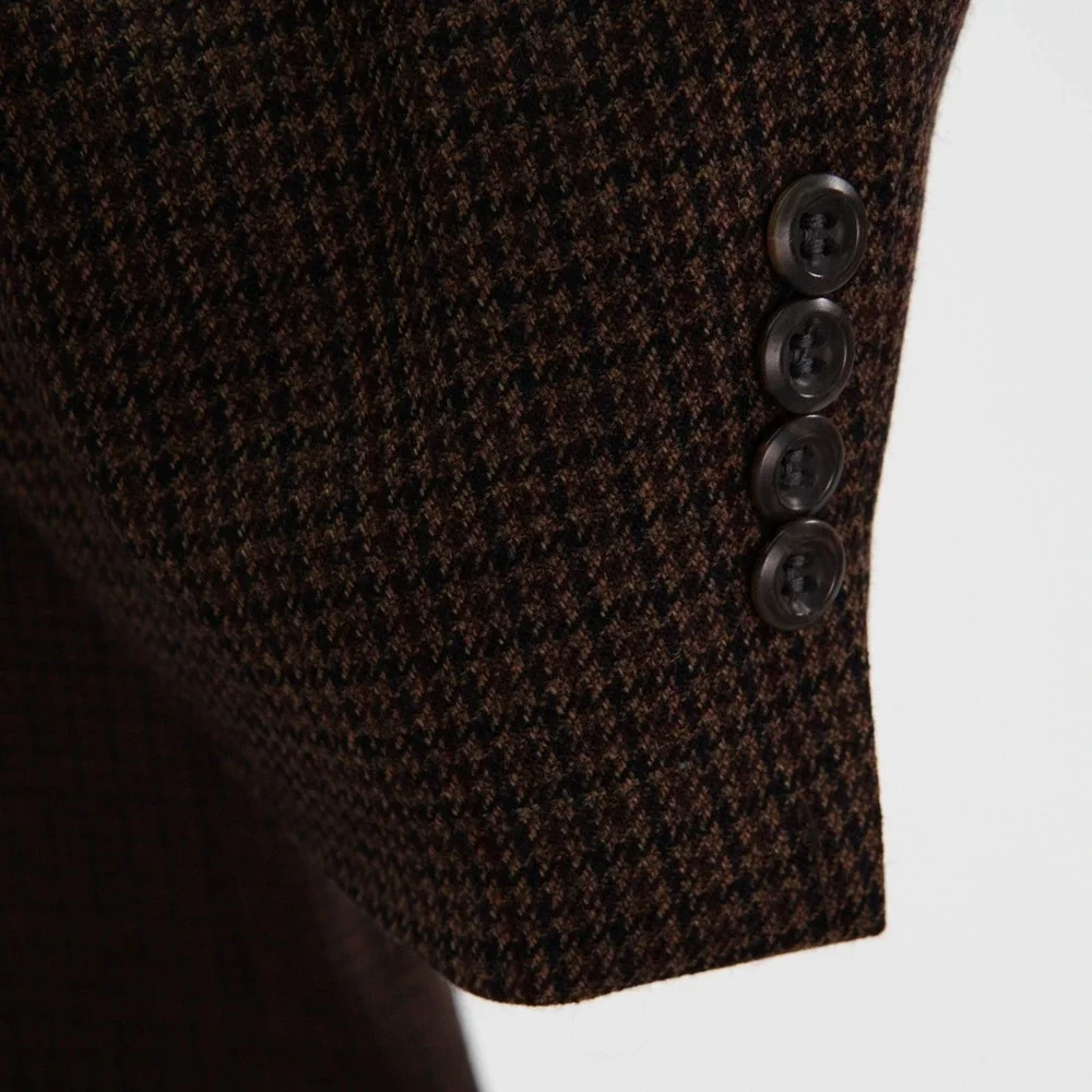 Joseph & Feiss International Lambswool Tweed Brown Tan Blue Check 48L Sport Coat